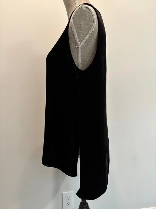 Theory Black Velvet Silk Blend Sleeveless Shell Top High Low Large - Picture 8 of 14